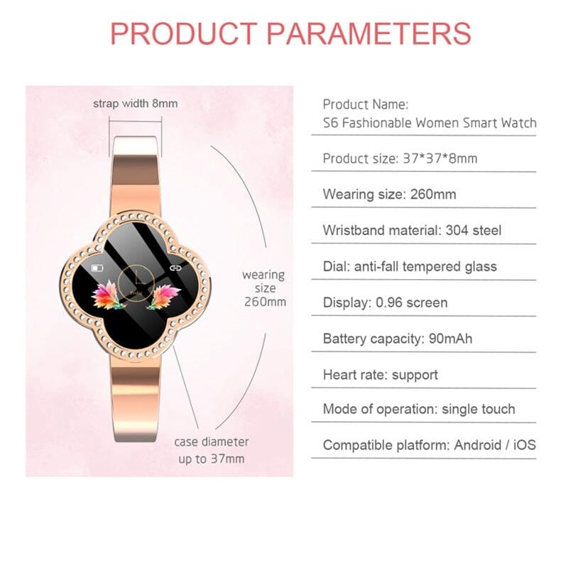 S6 Pulsera Inteligente para Mujer con Ritmo Cardíaco y Presión Arterial IP67