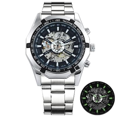 T-WINNER Reloj Mecánico Automático Esqueleto para Hombre, Estilo Vintage