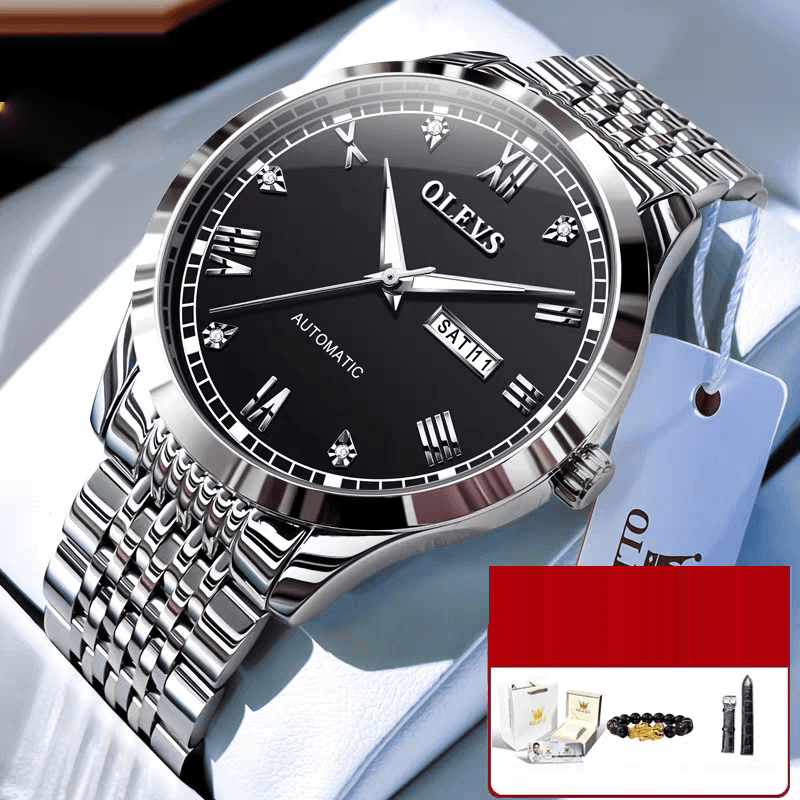 Reloj Mecánico Automático para Hombre, Correa de Acero y Luz Nocturna