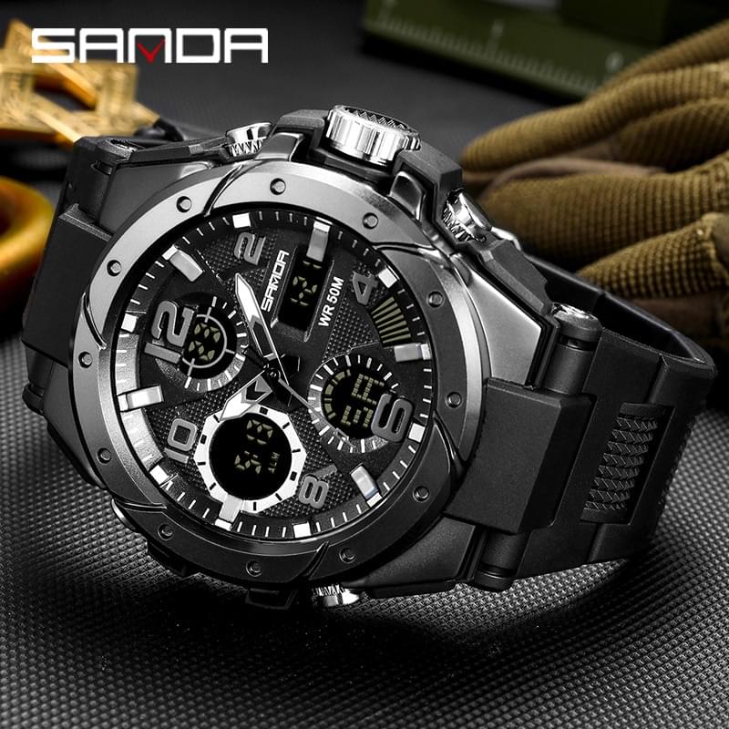 SANDA Reloj Deportivo Militar para Hombre, Doble Pantalla