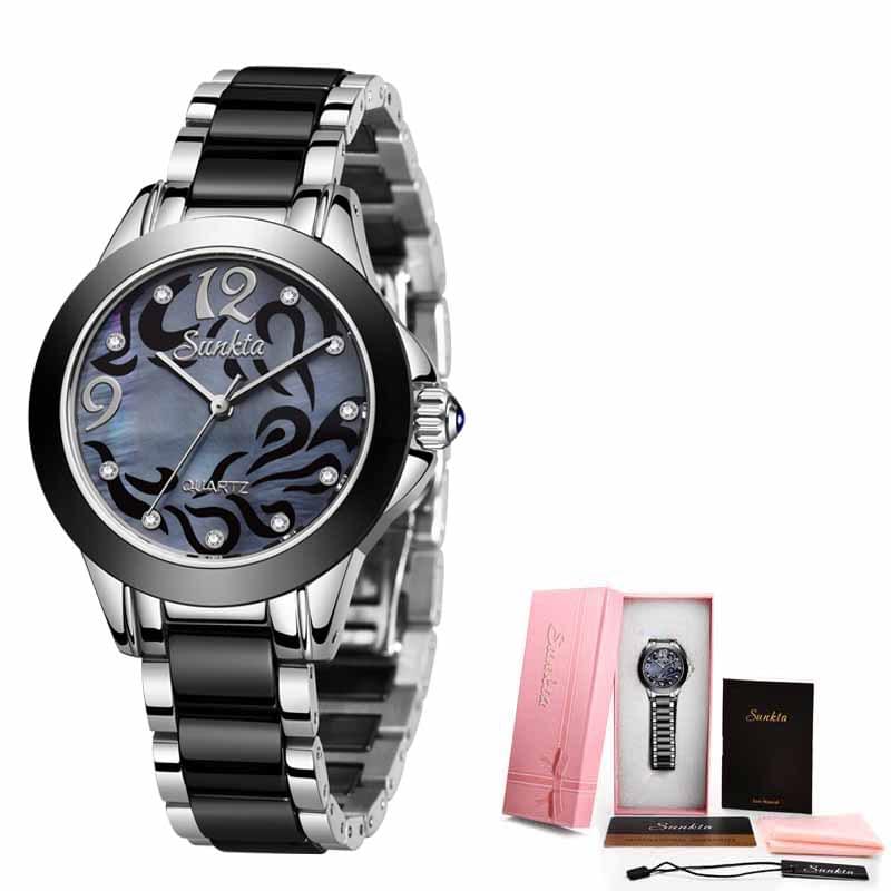 SUNKTA Reloj de Cerámica para Mujer, Elegante y Resistente al Agua