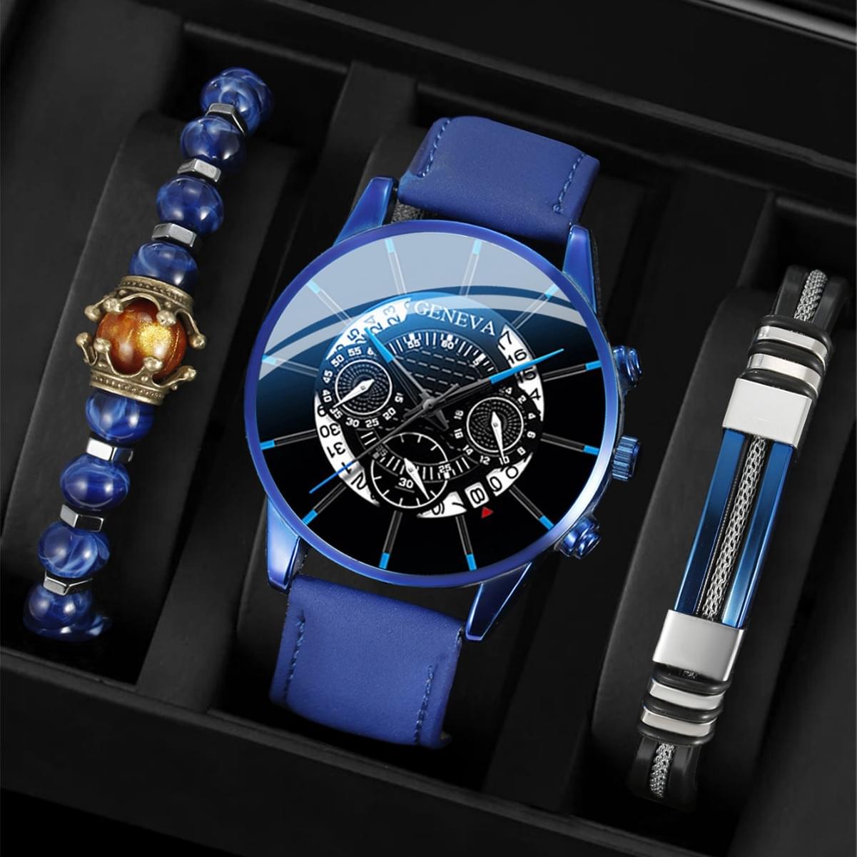 Reloj de Cuero para Hombre con Calendario y Diseño Tres Ojos - vista frontal