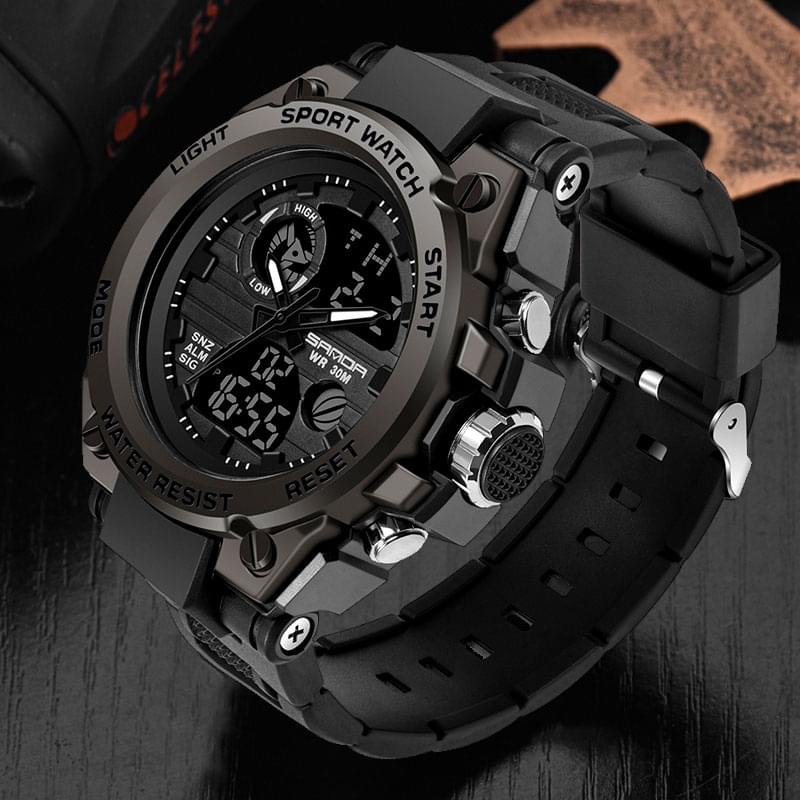 SANDA 739 Reloj Militar Deportivo para Hombre, Doble Pantalla