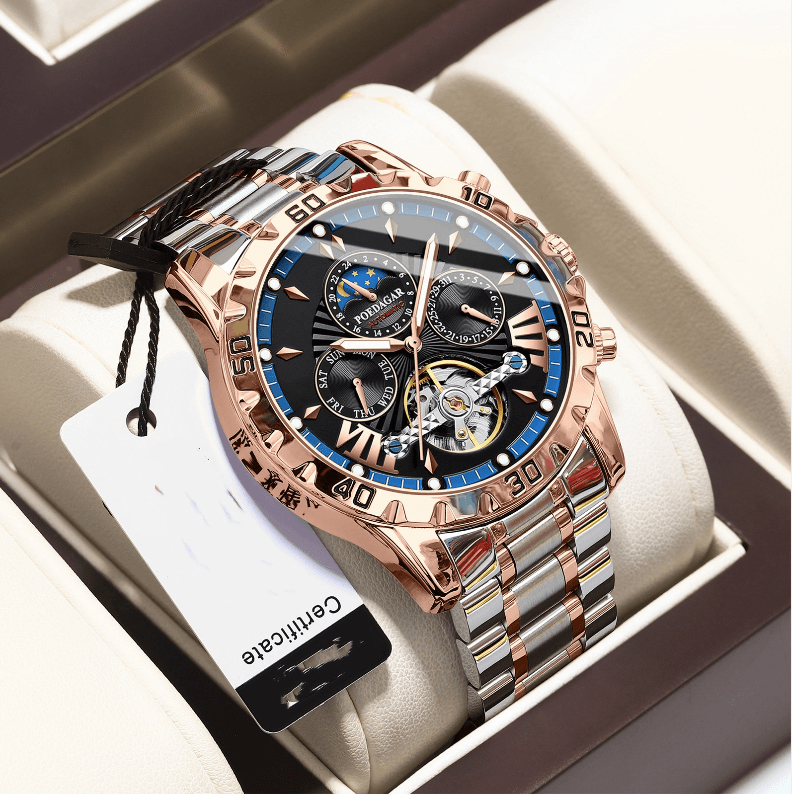 Reloj Mecánico Automático Berdagar para Hombre, Cristal de Zafiro y Fondo Transparente