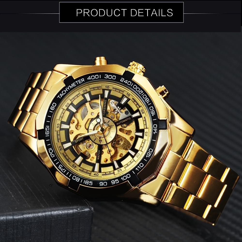 T-WINNER Reloj Mecánico Automático Esqueleto para Hombre, Estilo Vintage