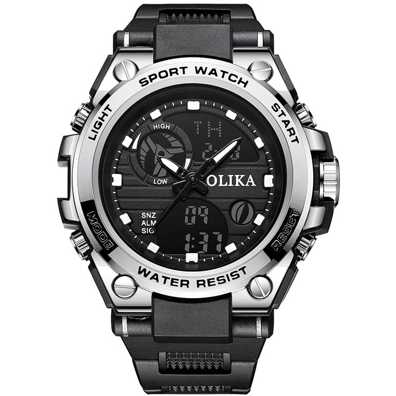 Reloj Electrónico Doble Pantalla para Hombre, Resistente al Agua y Luz Nocturna