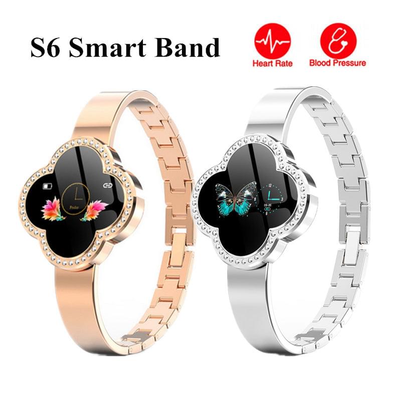 S6 Pulsera Inteligente para Mujer con Ritmo Cardíaco y Presión Arterial IP67 - en la muñeca