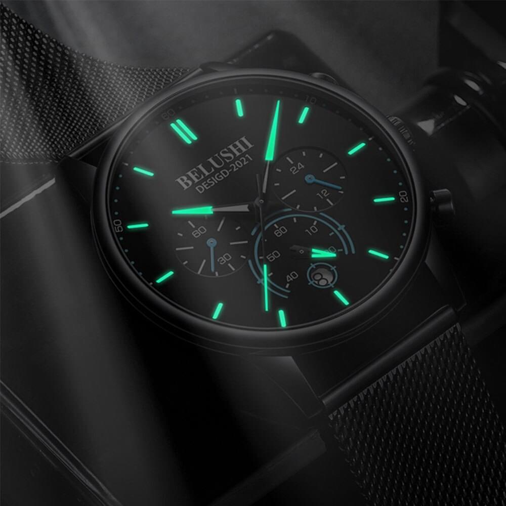 BELUSHI Reloj Ultra Delgado para Hombre, Correa Milanesa de Acero Inoxidable
