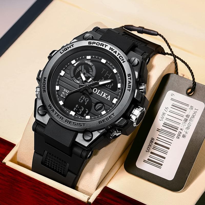 Reloj Electrónico Doble Pantalla para Hombre, Resistente al Agua y Luz Nocturna