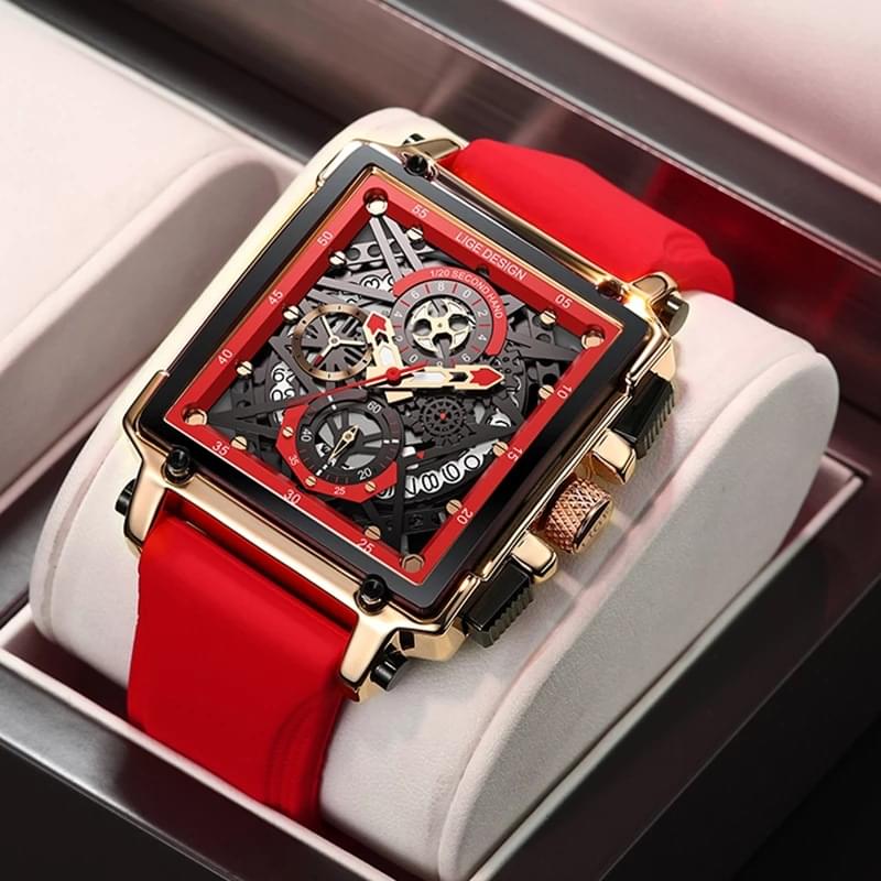 LIGE Reloj Cuadrado Multifunción para Hombre, Cronógrafo y Resistente al Agua 30M