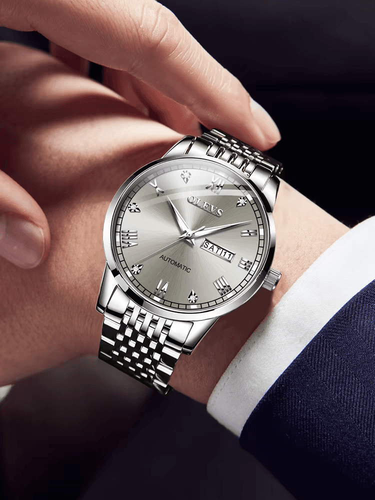 Reloj Mecánico Automático para Hombre, Correa de Acero y Luz Nocturna