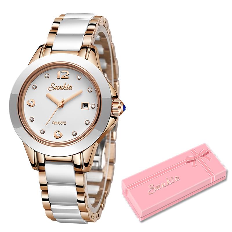 SUNKTA Reloj de Cuarzo para Mujer, Oro Rosa y Resistente al Agua