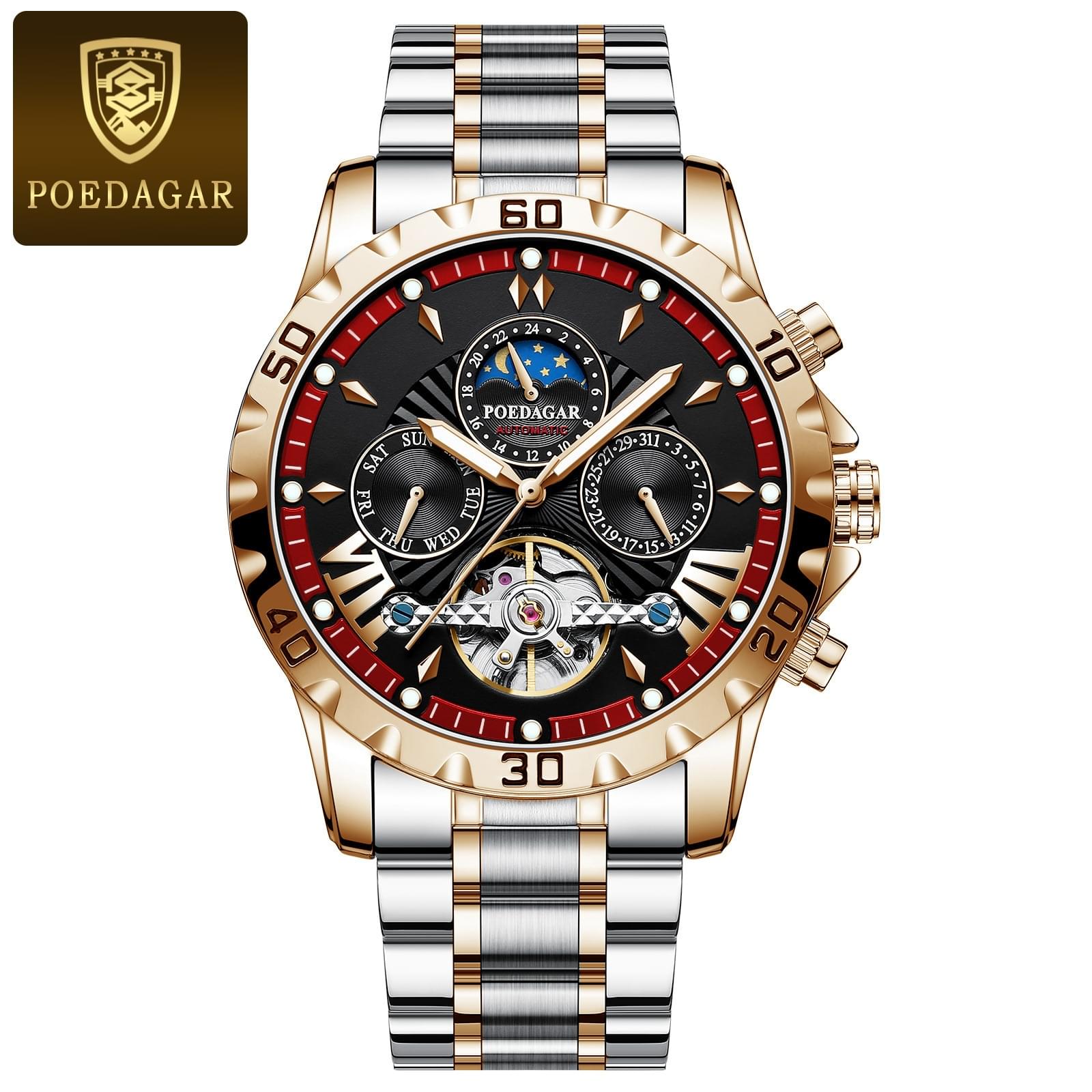 Reloj Mecánico Automático Berdagar para Hombre, Cristal de Zafiro y Fondo Transparente