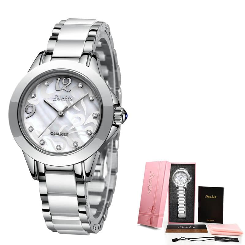 SUNKTA Reloj de Cerámica para Mujer, Elegante y Resistente al Agua