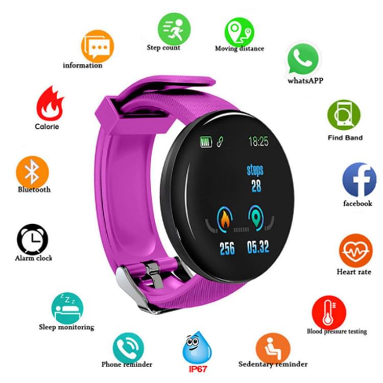 D18 Pulsera Inteligente con Pantalla Redonda, Ritmo Cardíaco y Podómetro - en la muñeca