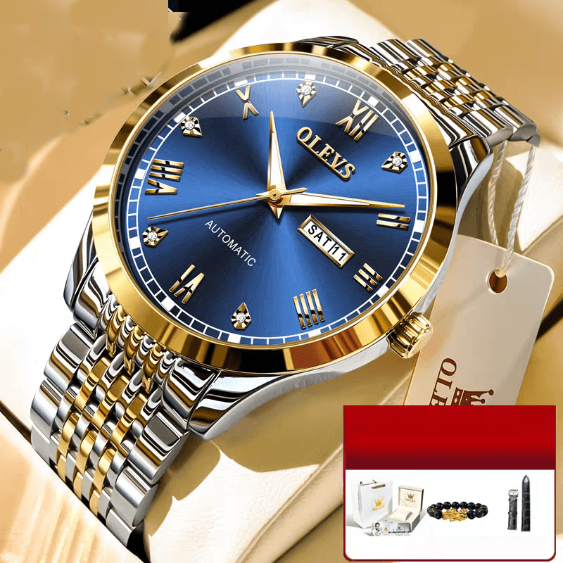 Reloj Mecánico Automático para Hombre, Correa de Acero y Luz Nocturna