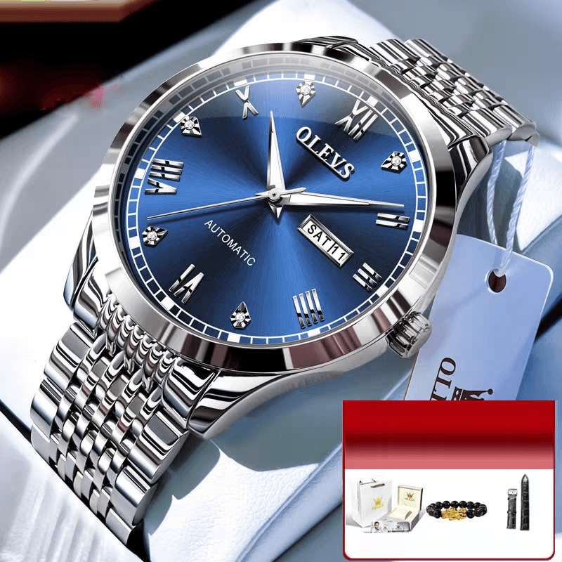 Reloj Mecánico Automático para Hombre, Correa de Acero y Luz Nocturna