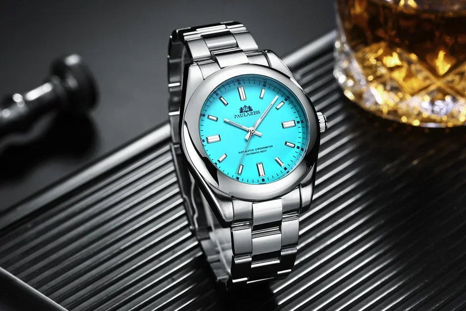 Reloj Mecánico Automático para Hombre – Acero Inoxidable Arcoíris 41mm - en la muñeca