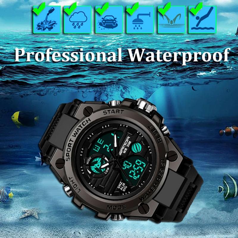 SANDA 739 Reloj Militar Deportivo para Hombre, Doble Pantalla