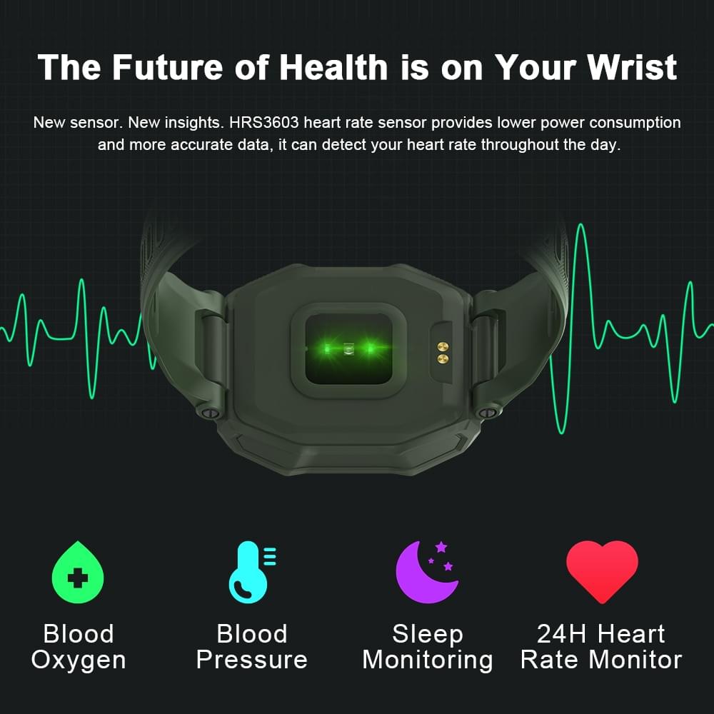 ROCK Smartwatch Resistente para Hombre con Monitor de Presión Arterial - en la muñeca