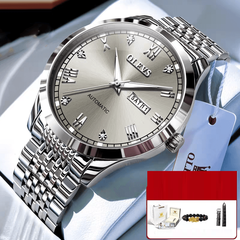 Reloj Mecánico Automático para Hombre, Correa de Acero y Luz Nocturna