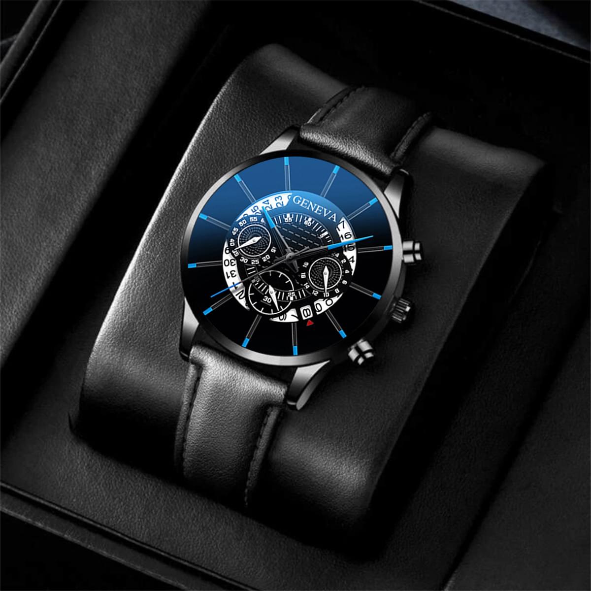 Reloj de Cuero para Hombre con Calendario y Diseño Tres Ojos
