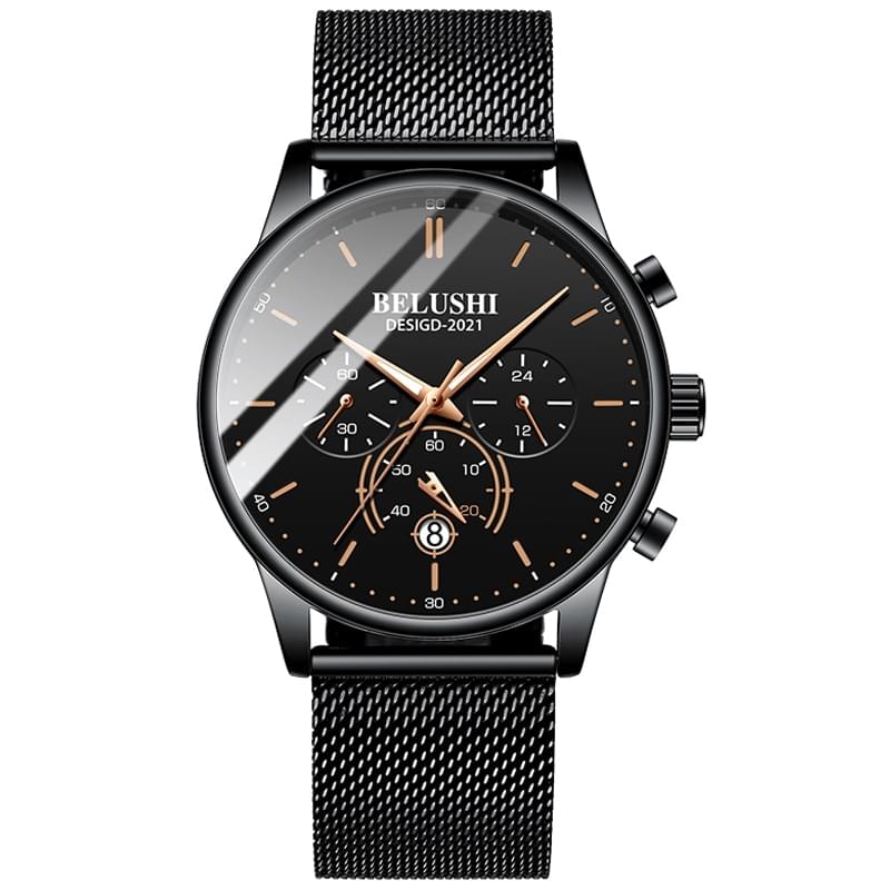 BELUSHI Reloj Ultra Delgado para Hombre, Correa Milanesa de Acero Inoxidable