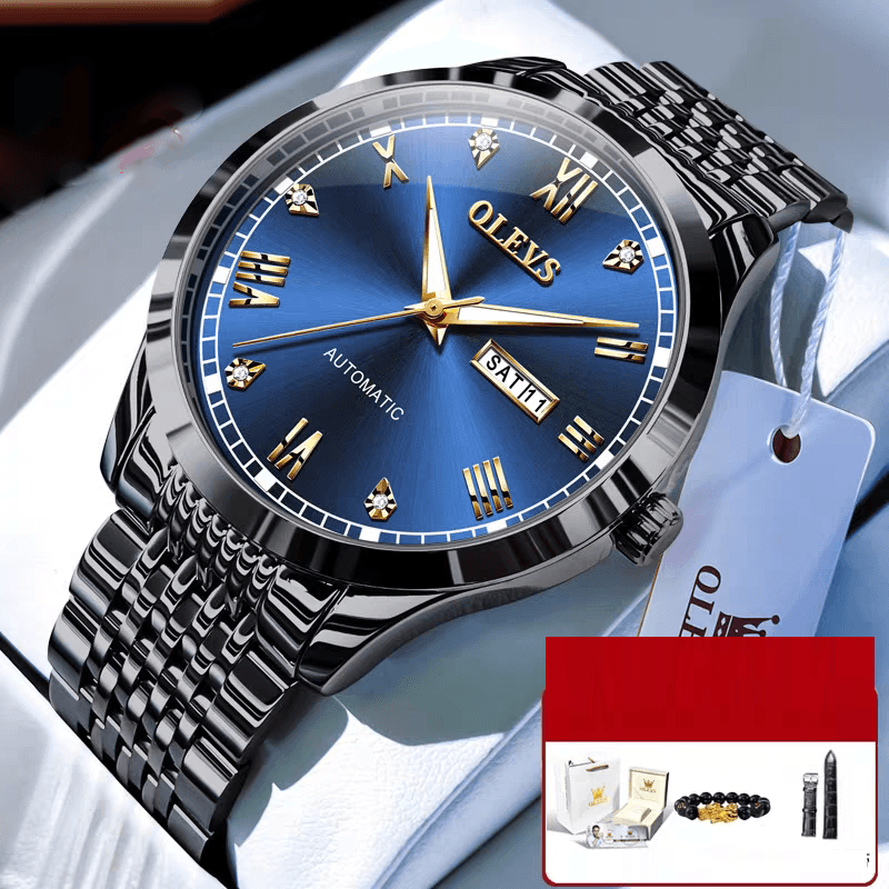 Reloj Mecánico Automático para Hombre, Correa de Acero y Luz Nocturna