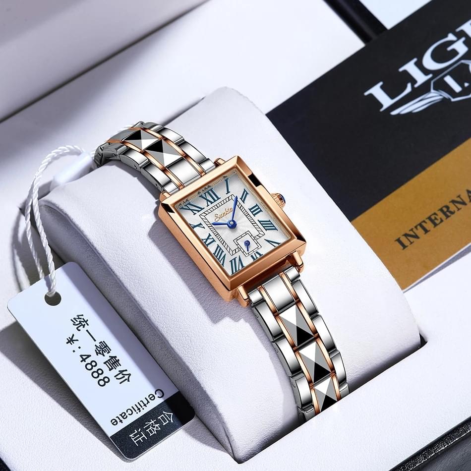 LIGE Reloj Cuadrado de Cuarzo para Mujer, Elegante y Resistente al Agua