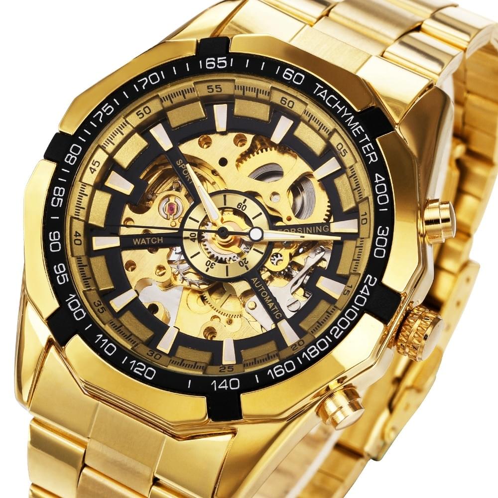 T-WINNER Reloj Mecánico Automático Esqueleto para Hombre, Estilo Vintage