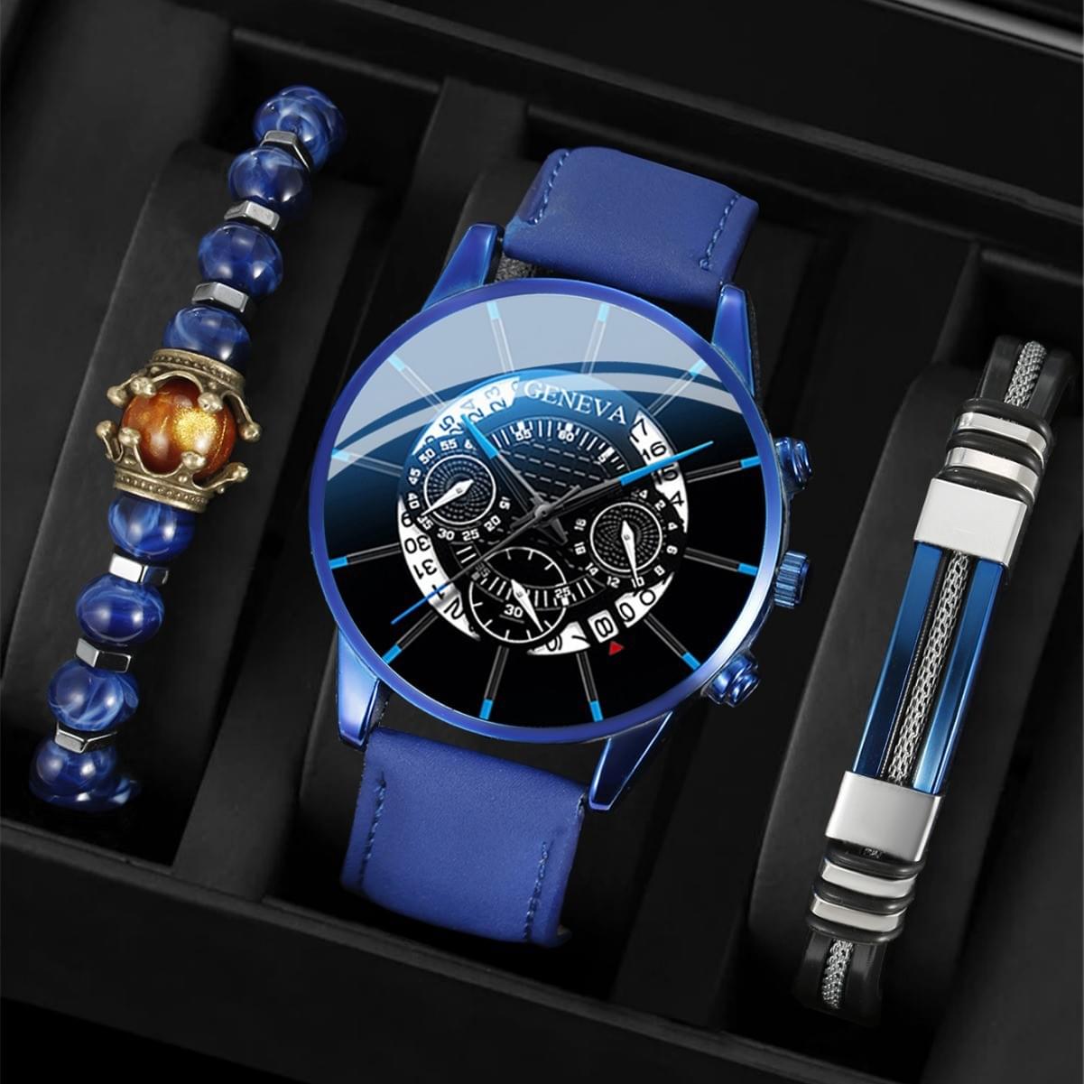 Reloj de Cuero para Hombre con Calendario y Diseño Tres Ojos