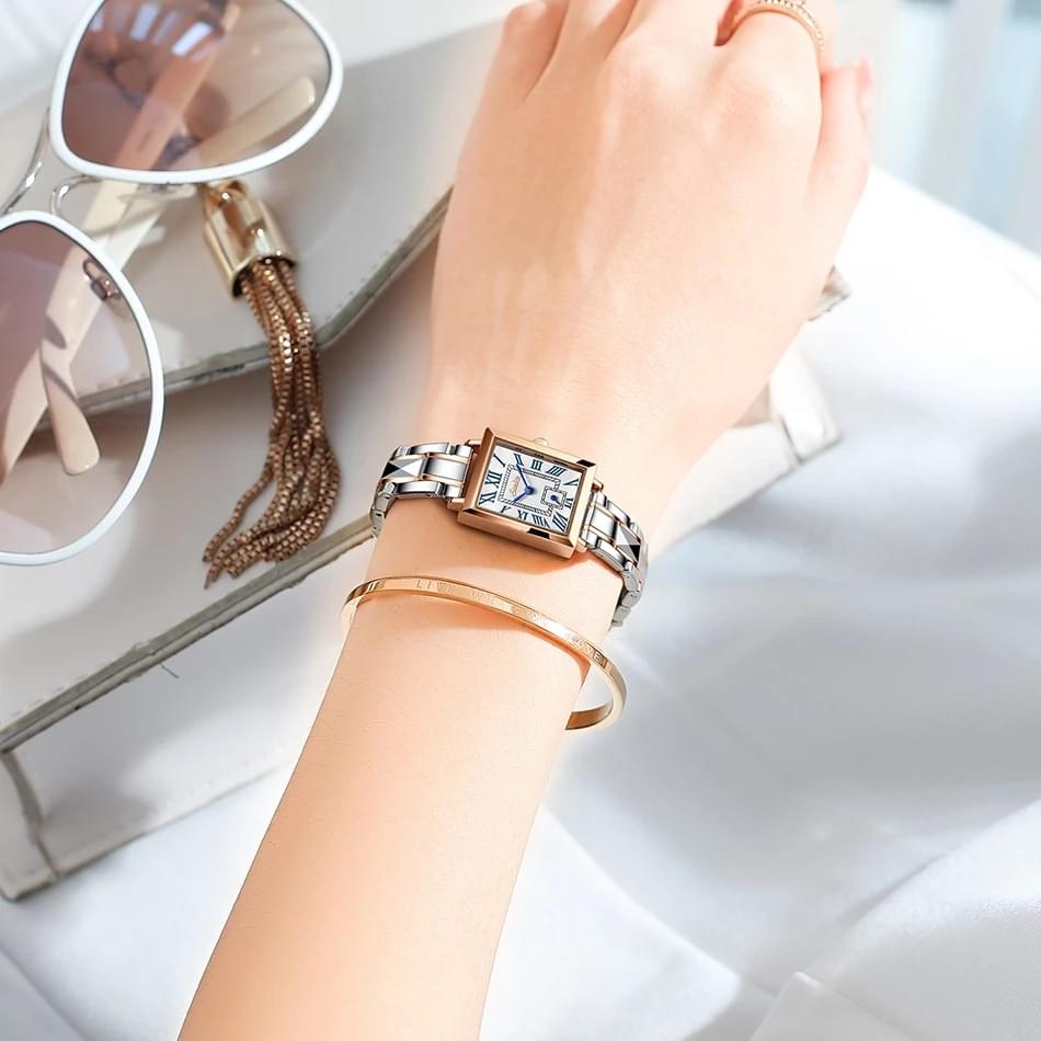 LIGE Reloj Cuadrado de Cuarzo para Mujer, Elegante y Resistente al Agua