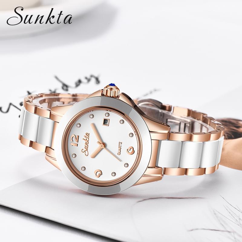 SUNKTA Reloj de Cuarzo para Mujer, Oro Rosa y Resistente al Agua