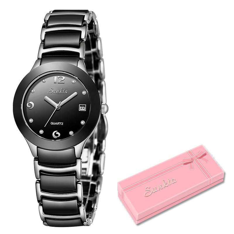 SUNKTA Reloj de Cerámica para Mujer, Elegante y Resistente al Agua