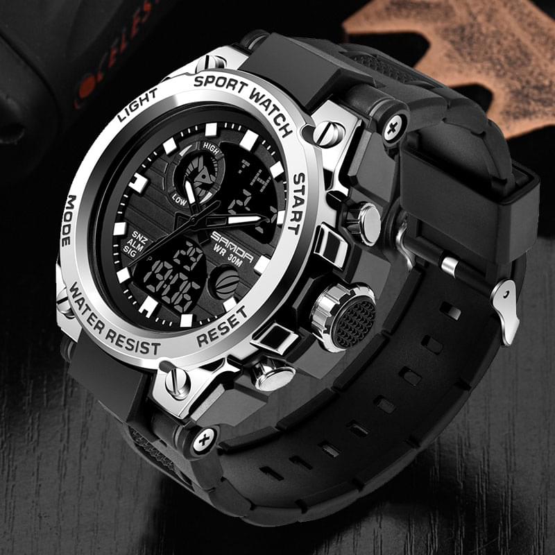 SANDA 739 Reloj Militar Deportivo para Hombre, Doble Pantalla