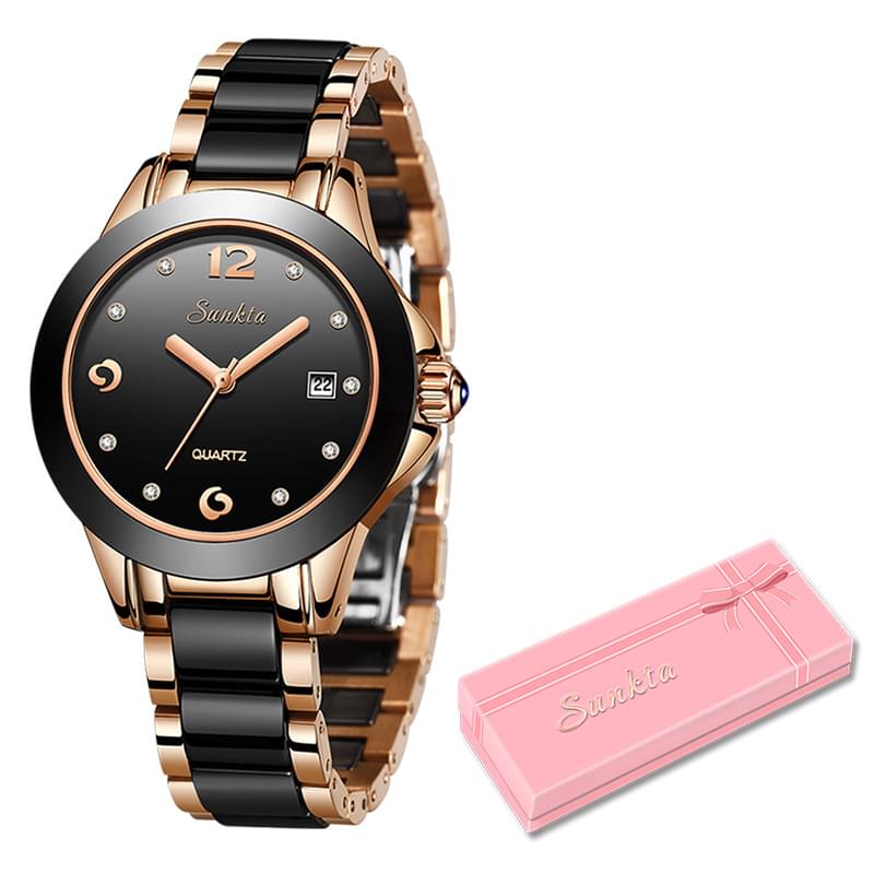 SUNKTA Reloj de Cuarzo para Mujer, Oro Rosa y Resistente al Agua