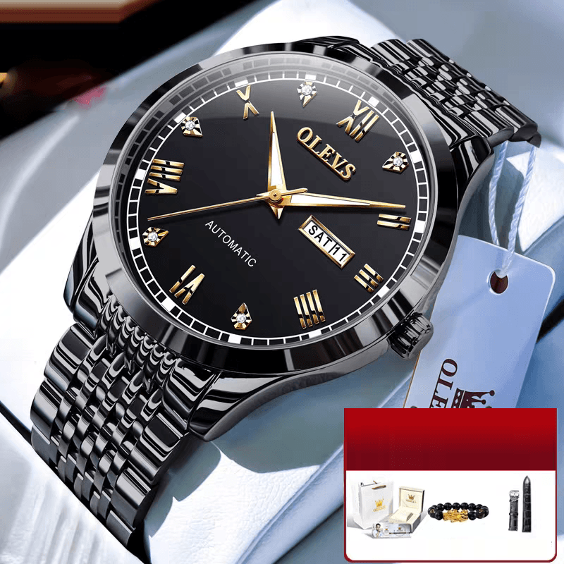 Reloj Mecánico Automático para Hombre, Correa de Acero y Luz Nocturna