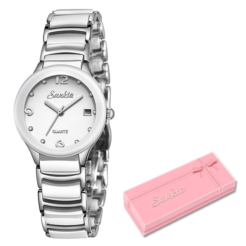 SUNKTA Reloj de Cerámica para Mujer, Elegante y Resistente al Agua