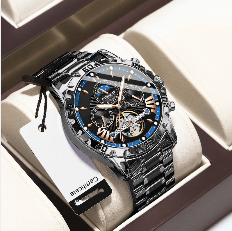Reloj Mecánico Automático Berdagar para Hombre, Cristal de Zafiro y Fondo Transparente