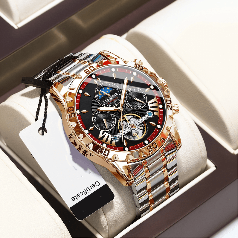 Reloj Mecánico Automático Berdagar para Hombre, Cristal de Zafiro y Fondo Transparente