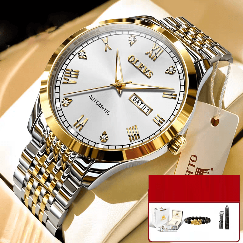 Reloj Mecánico Automático para Hombre, Correa de Acero y Luz Nocturna