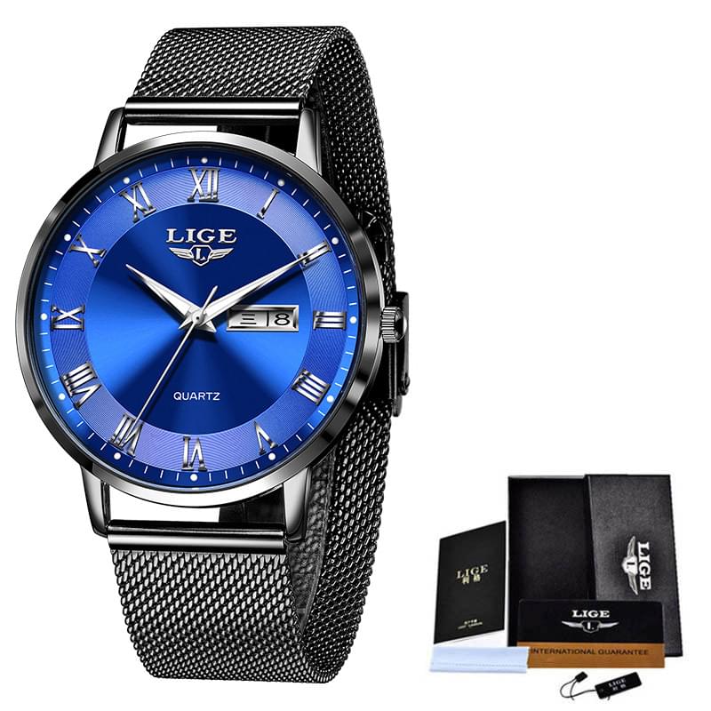LIGE Reloj Ultra Delgado para Mujer, Doble Calendario y Correa de Malla Milanesa