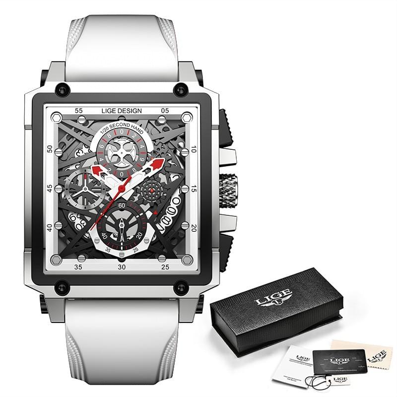 LIGE Reloj Cuadrado Multifunción para Hombre, Cronógrafo y Resistente al Agua 30M