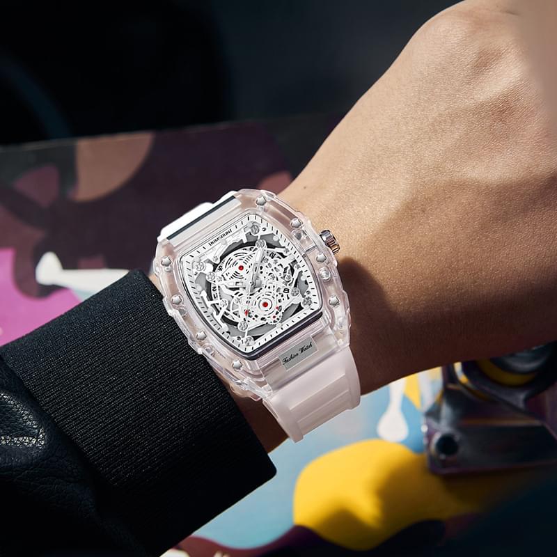 KIMSDUN Reloj de Cuarzo Barril Transparente para Hombre, Resistente al Agua