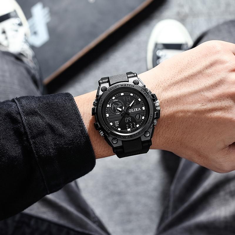 Reloj Electrónico Doble Pantalla para Hombre, Resistente al Agua y Luz Nocturna