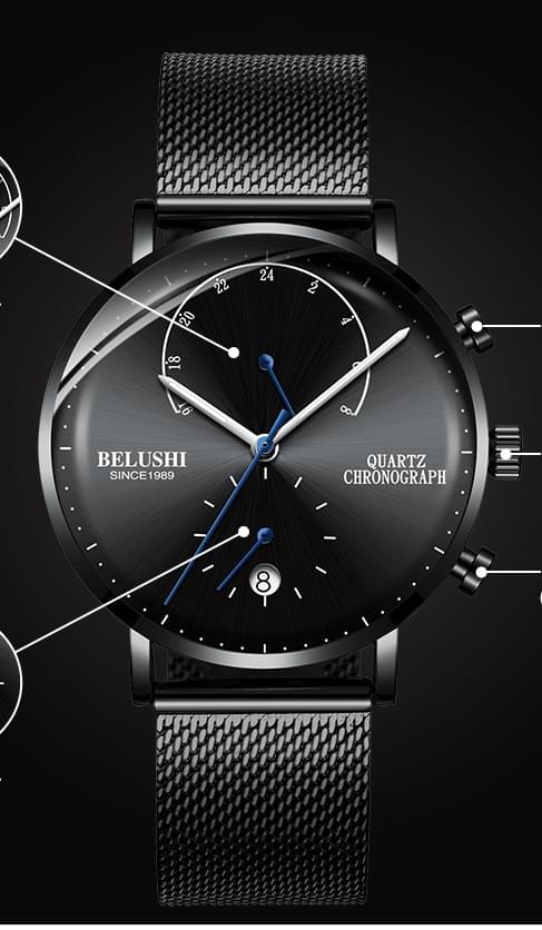 BELUSHI Reloj de Cuarzo para Hombre con Cronógrafo y Correa de Cuero
