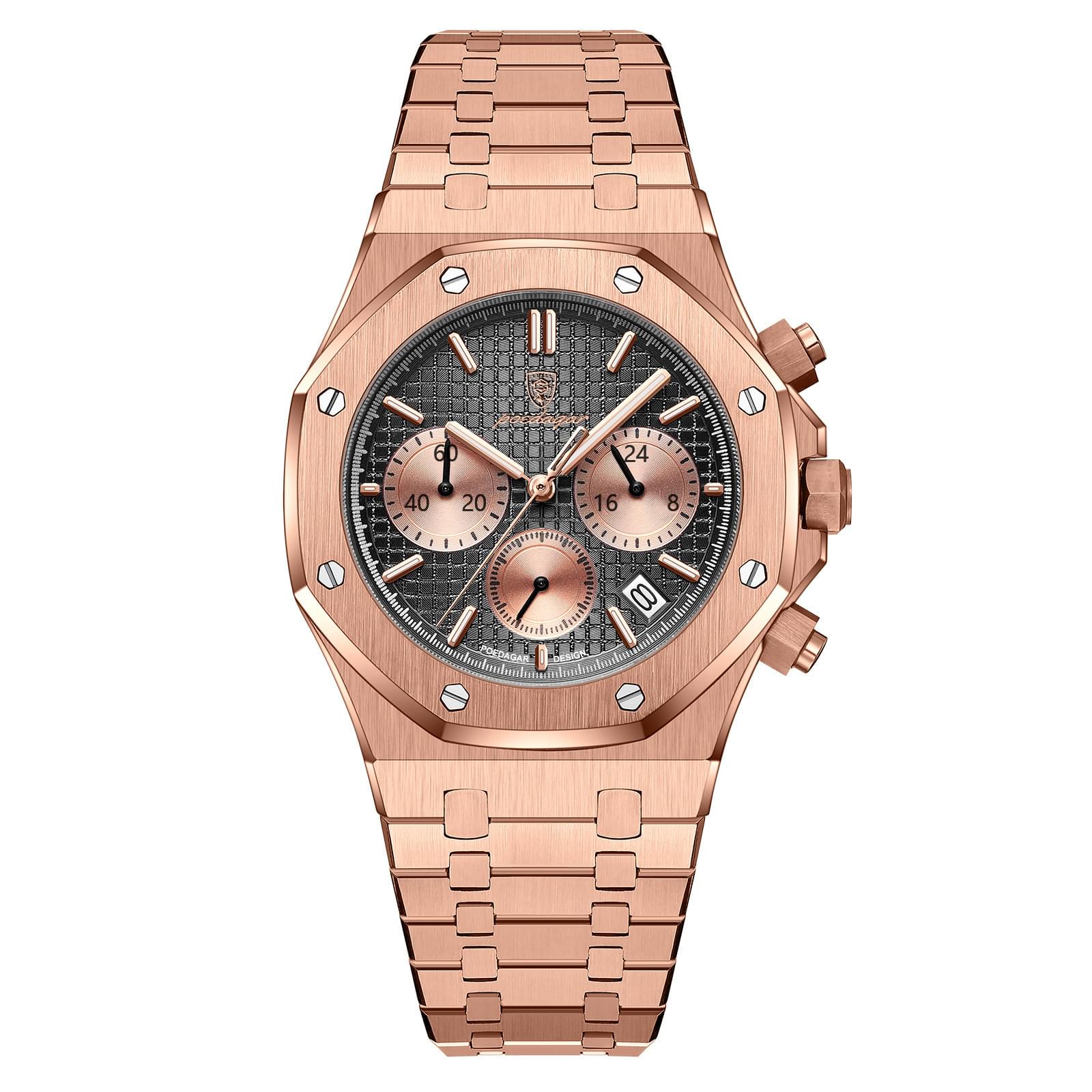 POEDAGAR Reloj de Cuarzo para Hombre, Cronógrafo y Correa de Acero Inoxidable