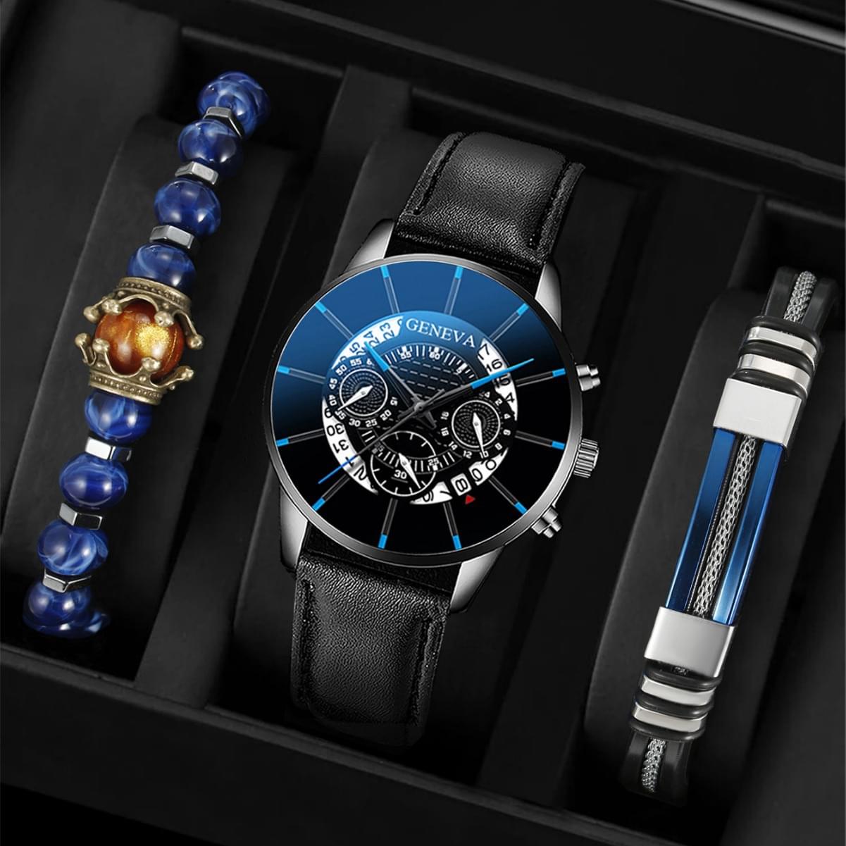 Reloj de Cuero para Hombre con Calendario y Diseño Tres Ojos - vista de detalle