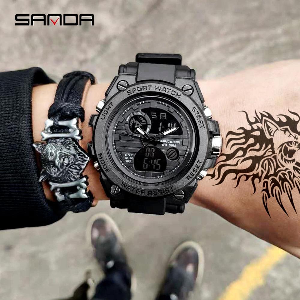 SANDA 739 Reloj Militar Deportivo para Hombre, Doble Pantalla