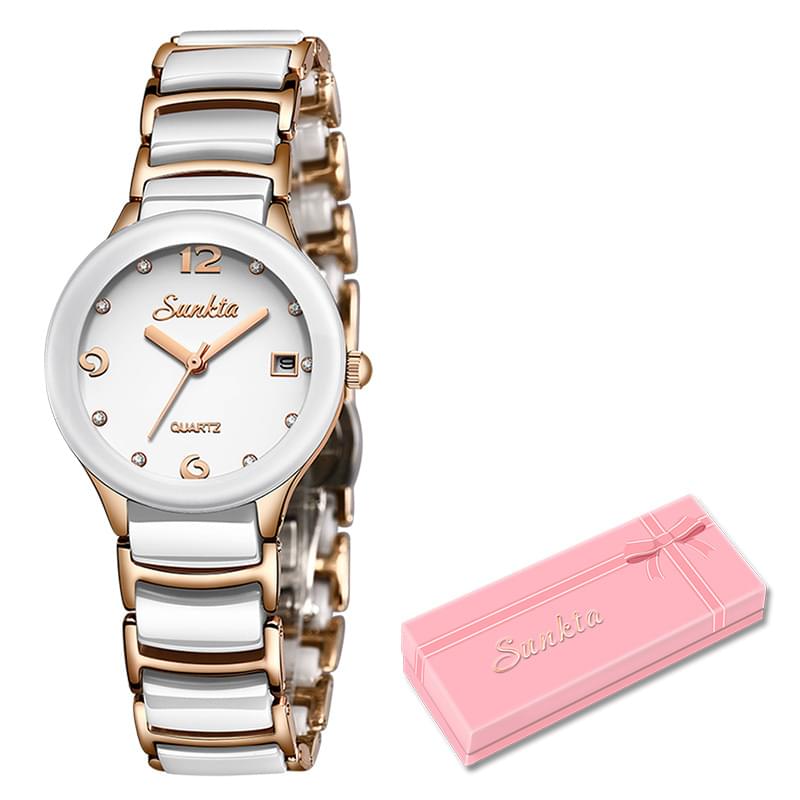 SUNKTA Reloj de Cerámica para Mujer, Elegante y Resistente al Agua